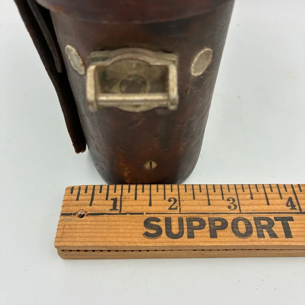 Antique Leather Binocular Case with Integrated Lid Compass Vintage Field Gear